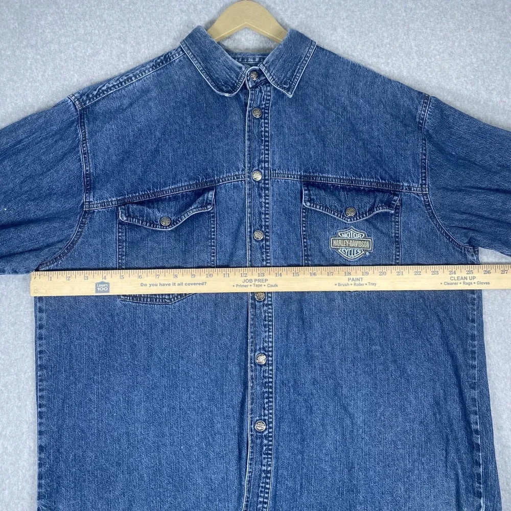 Harley Davidson Denim Shirt Mens XL Blue Long Sleeve Embroidered Logo B8-69